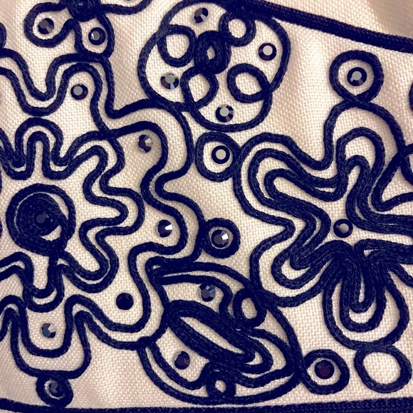 David Meister Ivory Black Embroidered Halter Dress - Picture 6 of 6